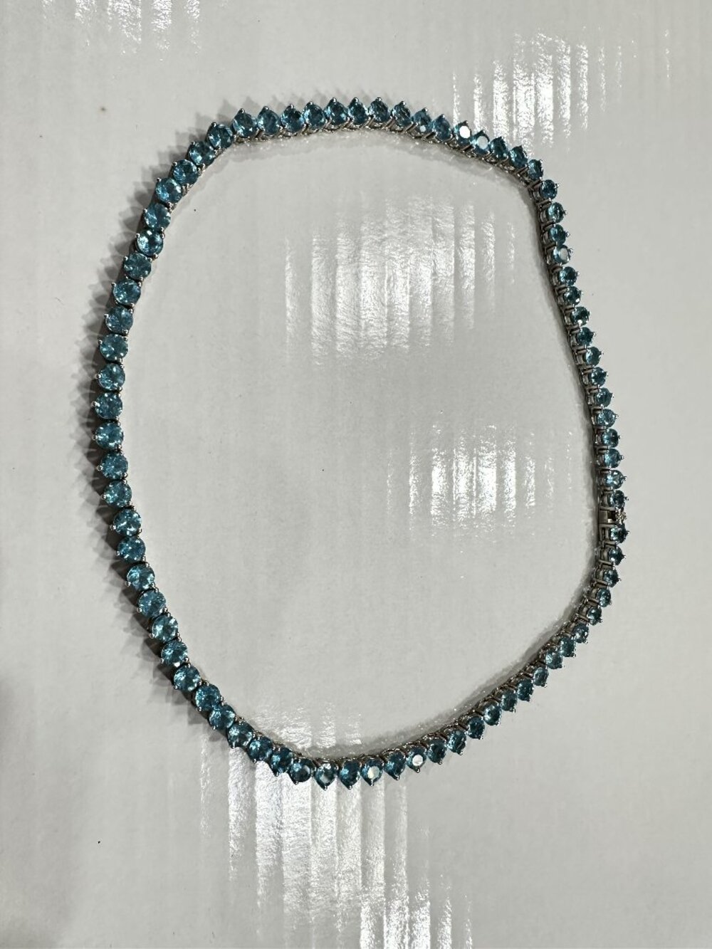Blue Topaz Tennis Necklace set in Sterling Silver